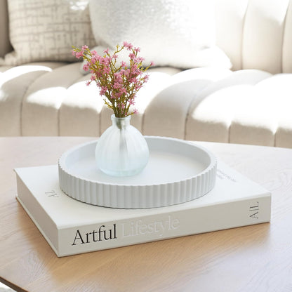 Decorative Concrete Tray & Book Decor Set - Scalloped Tray & Linen Box