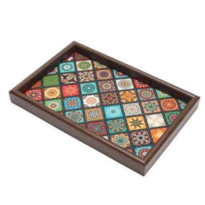 Wooden Valet Tray with Floral Base, Green Vintage Blossoms