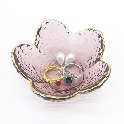 Purple Flower Ring Dish, Small Glass Jewelry Dish Tray, Ring Holder Jewlery Tray Trinket Dish, Bathroom Nightstand Decor Jewelry Bowl Christmas Friendship Birthday Gifts for Women, Soap Dish
