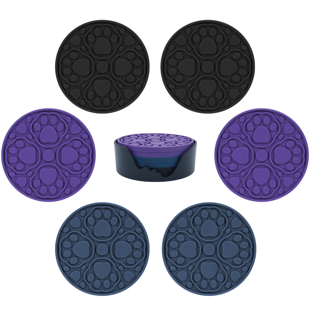 4 Inch Non-Slip Silicone Drink Coasters Set of 6 with Holder Pink
