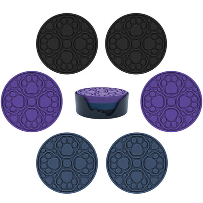 4 Inch Non-Slip Silicone Drink Coasters Set of 6 with Holder Pink