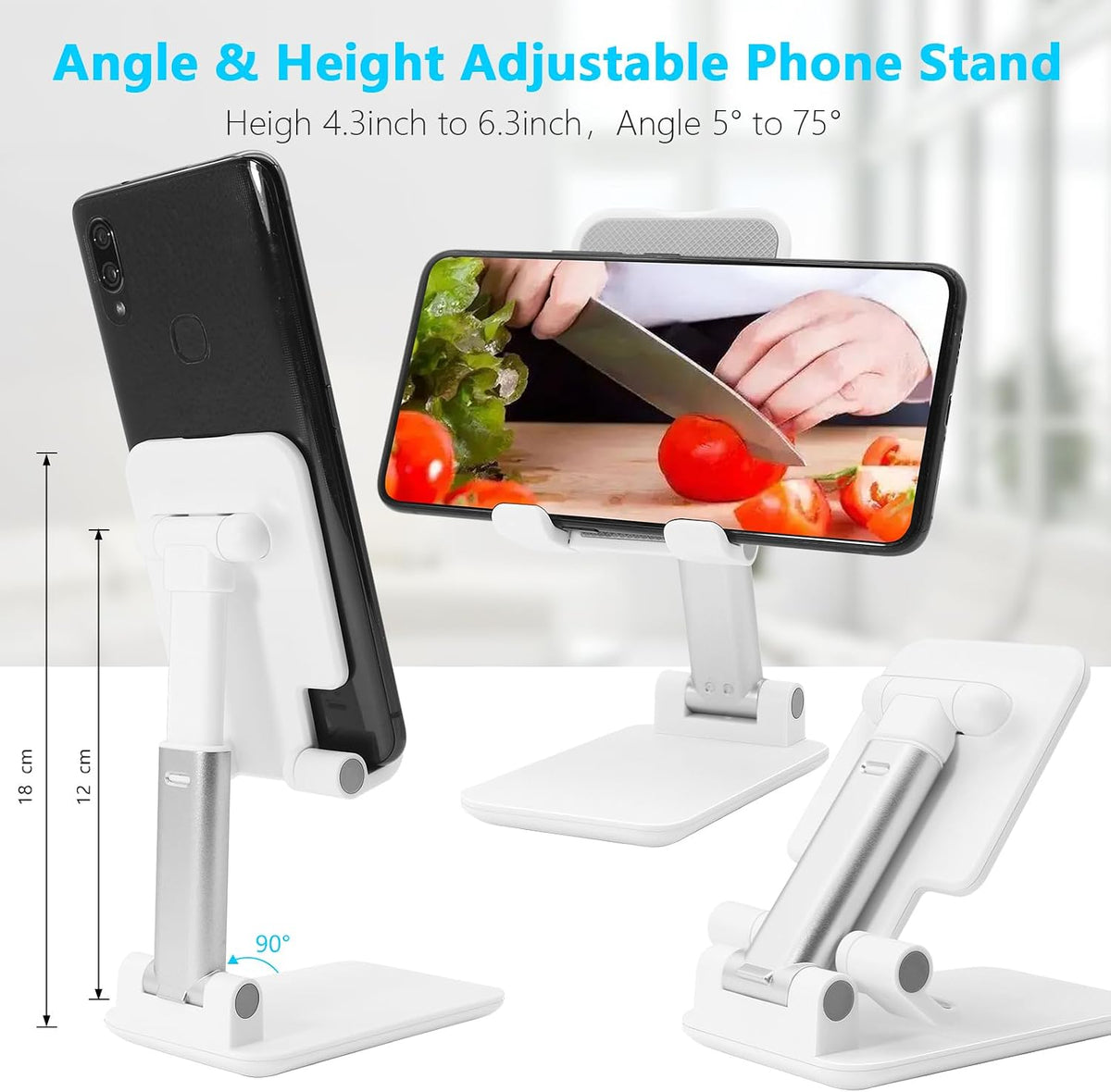Cell Phone Stand for Desk, Angle & Height Adjustable Phone Holder, (White)