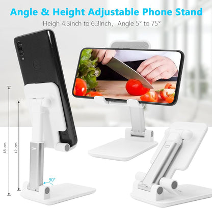 Cell Phone Stand for Desk, Angle & Height Adjustable Phone Holder, (White)