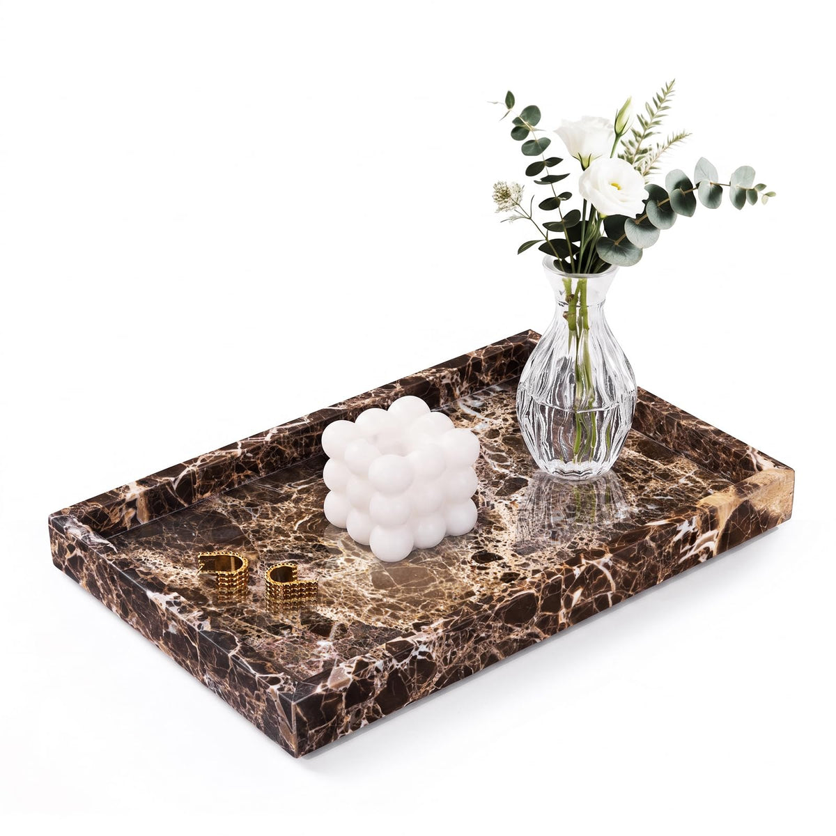 Marble Bathroom Tray for Countertop & Home Decor, Natural Decorative Marble Tray for Jewelry & Perfume Organizer, Luxury Stone Vanity Trays for Dresser, Kitchen Counter, 12" x 8", Gray Black