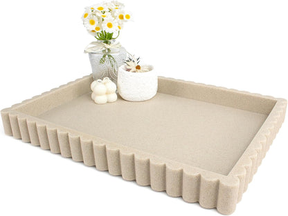 YMXYJM Decorative Tray for Coffee Table, Modern Tray Decor, 14" Beige Resin