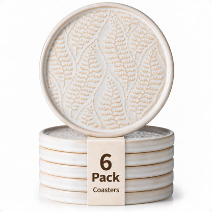 Ceramic Coasters Set of 6, Drink Coasters Coffee Table Decor, Brown