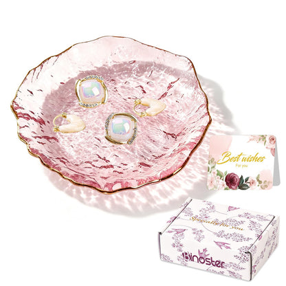 Purple Flower Jewelry Dish Glass Ring Holder Dish Jewelry Tray Cute Vanity Organizer Aesthetic Nightstand Bathroom Room Decor Trinket Dish Mothers Day Friendship Christmas Birthday Gifts for Women