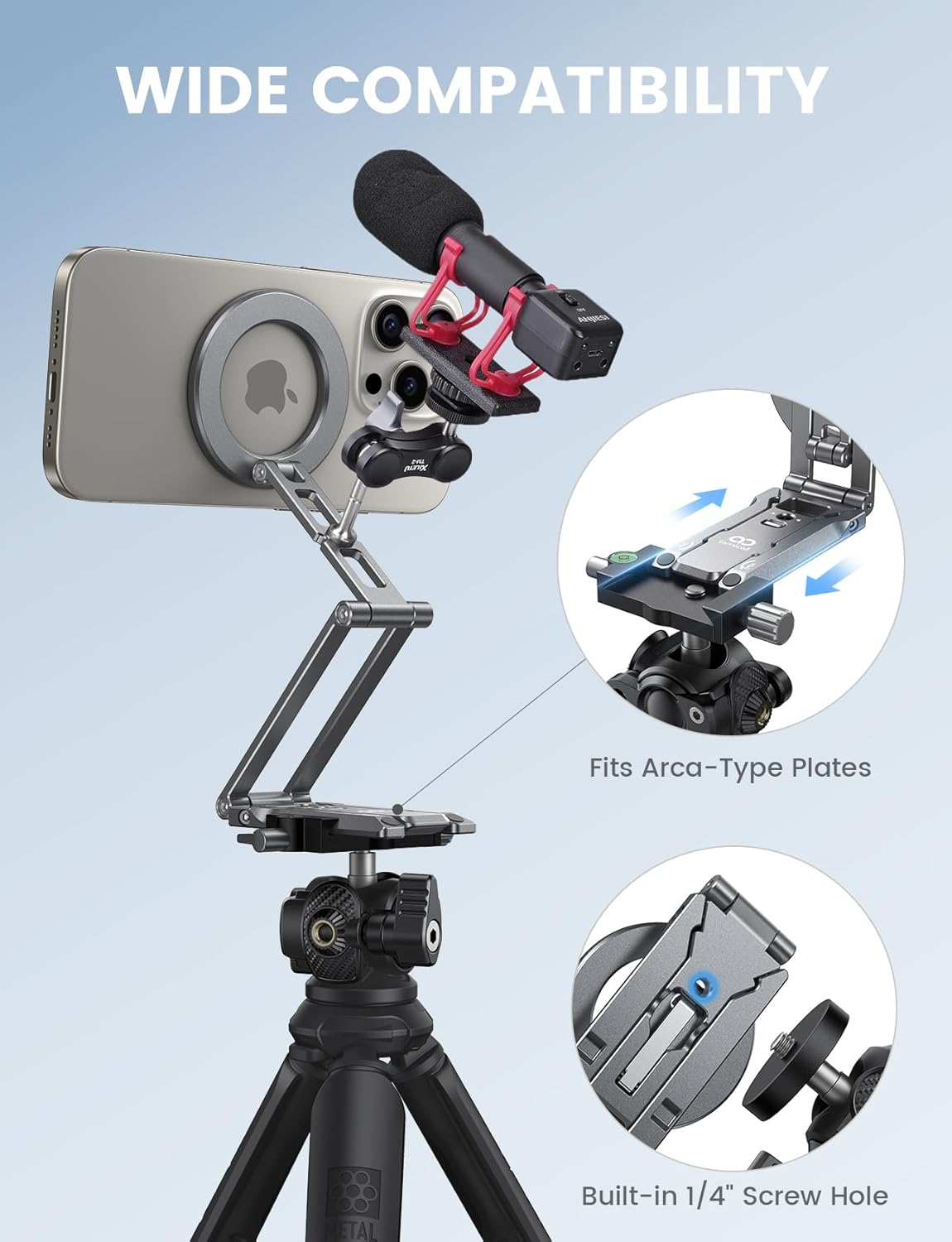 Lamicall for MagSafe Tripod Stand Ultra-Compact with 1/4" Screw, Arca, Hook