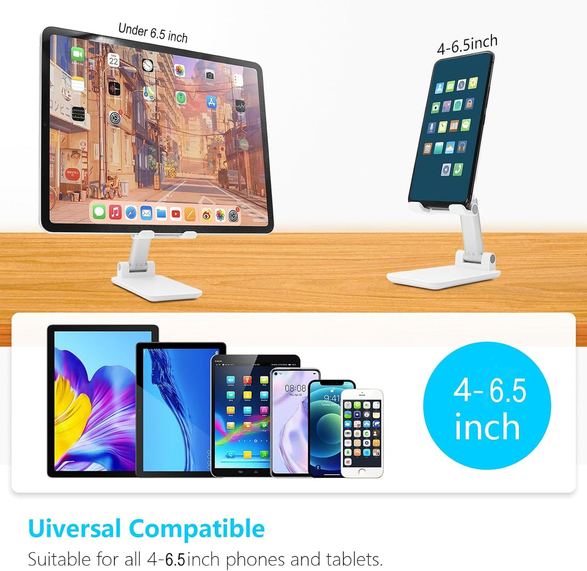 Cell Phone Stand for Desk, Angle & Height Adjustable Phone Holder, (White)