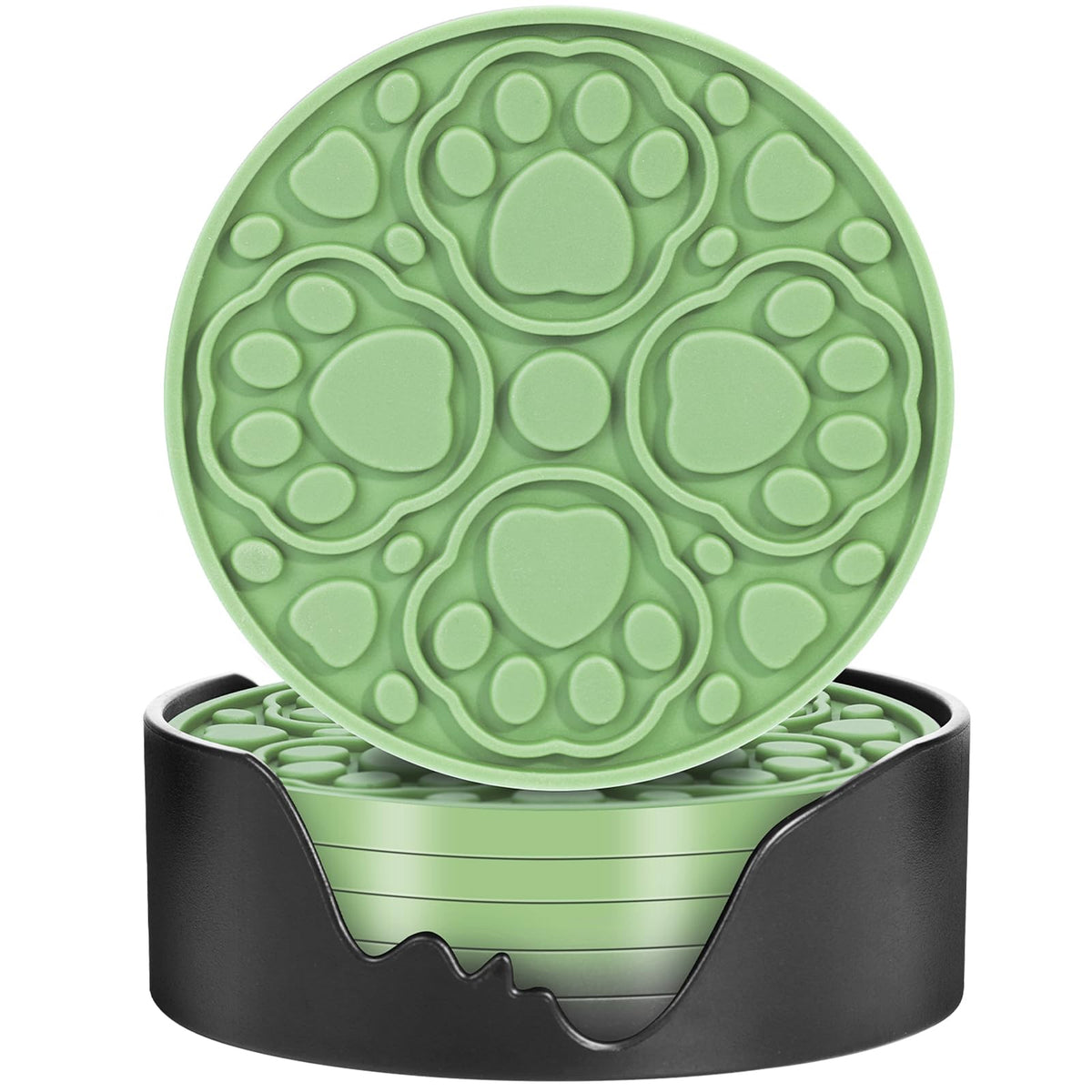 4 Inch Non-Slip Silicone Drink Coasters Set of 6 with Holder Pink