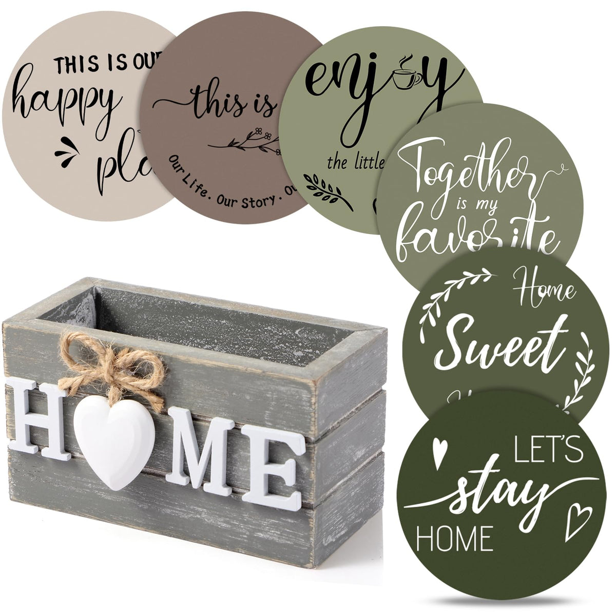 Queekay House Warming Gifts New Home Farmhouse Coasters Set of 6, Gray