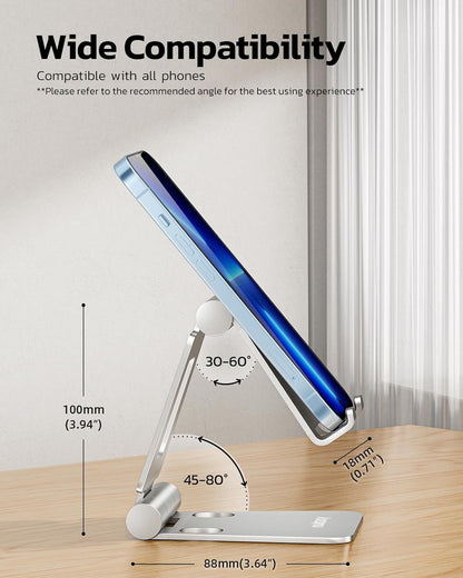 Nulaxy 2 Pack Aluminum Dual Folding Cell Phone Stanr for Desk, Silver