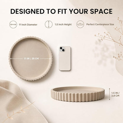 11-Inch Concrete Round Tray Home Decor for Coffee Table Decor - Round Coffee Table Tray - Circular Kitchen Island Trays - Decorative Trays- Beige
