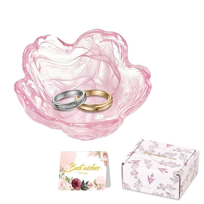 Purple Flower Jewelry Dish Glass Ring Holder Dish Jewelry Tray Cute Vanity Organizer Aesthetic Nightstand Bathroom Room Decor Trinket Dish Mothers Day Friendship Christmas Birthday Gifts for Women