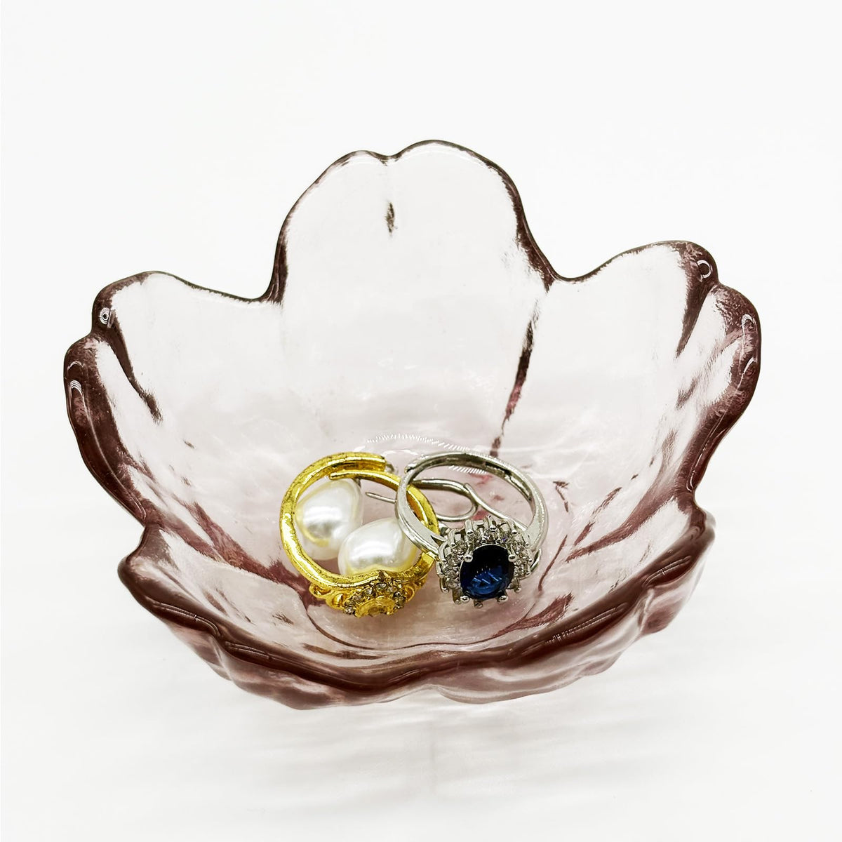 Purple Flower Ring Dish, Small Glass Jewelry Dish Tray, Ring Holder Jewlery Tray Trinket Dish, Bathroom Nightstand Decor Jewelry Bowl Christmas Friendship Birthday Gifts for Women, Soap Dish
