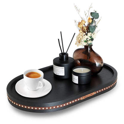 Oval Wooden Decorative Tray Coffee Table Tray Home Decor 15" Rustic