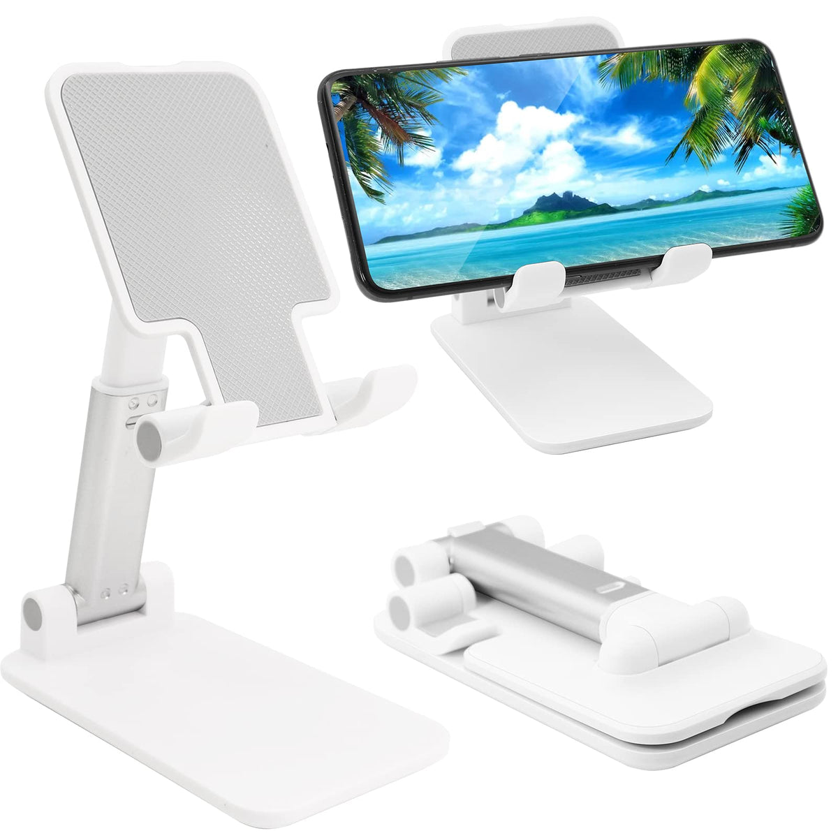Cell Phone Stand for Desk, Angle & Height Adjustable Phone Holder, (White)