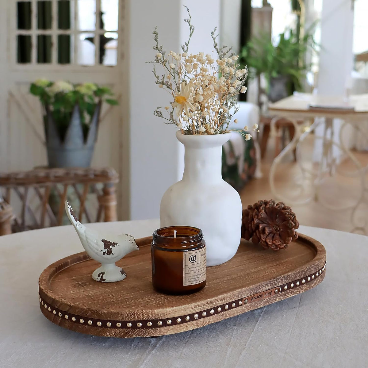 Oval Wooden Decorative Tray Coffee Table Tray Home Decor 15" Rustic