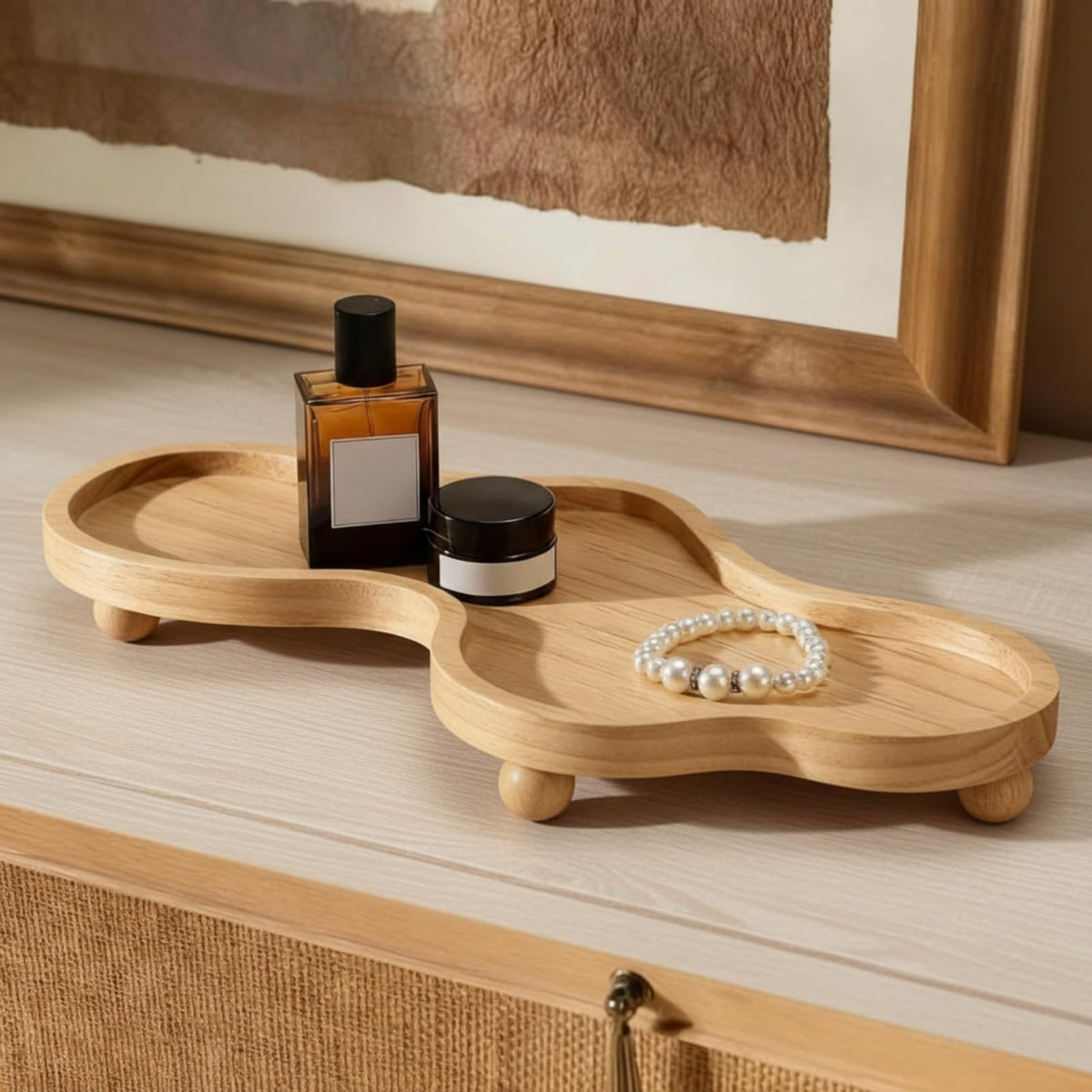 Uiifan Wood Cloud Perfume Decorative Tray Bedside Jewelry Tray,Brown