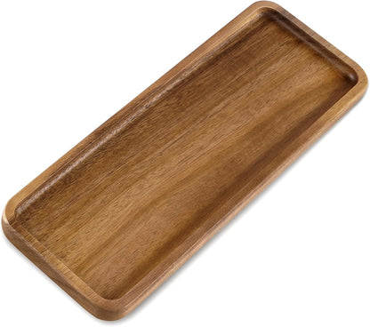 Small Acacia Wood Serving Tray, Wooden Decorative Tray for Coffee Table, Kitchen, Bathroom Counter - Rectangular Wood Platter for Candles, Perfume, Snacks (11.4 x 4.1 x 0.6 in)
