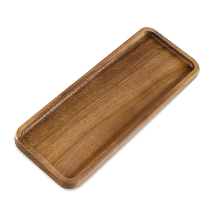 Small Acacia Wood Serving Tray, Wooden Decorative Tray for Coffee Table, Kitchen, Bathroom Counter - Rectangular Wood Platter for Candles, Perfume, Snacks (11.4 x 4.1 x 0.6 in)