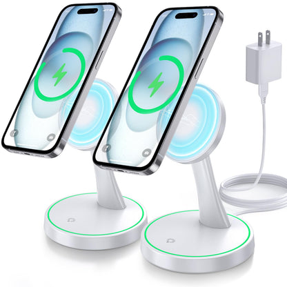 Magnetic Wireless Charger Stand 15W Fast Mag-Safe Charger for iPhone 17/17 pro/ 17 Air/ 17 pro max 16/15/14/13/12 Series Magnet Wireless Charging Station/Pad with Sleep-Friendly Light for AirPods