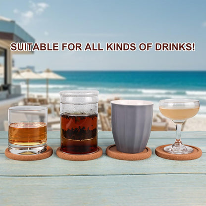 Cork Coasters for Drinks Set of 8 with Holder, 4 in Diameter