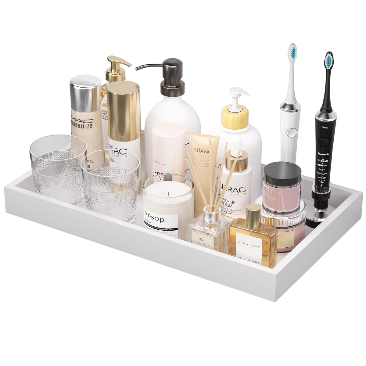 ZHWS Small Bathroom Vanity Tray for Countertop Makeup Perfume Decor Candle Jewelry, Small Kitchen Tray for Soap Dispenser Spice Sponge Holder Black Toilet Tray 7.9”L x 4.4”W x 1.14”H