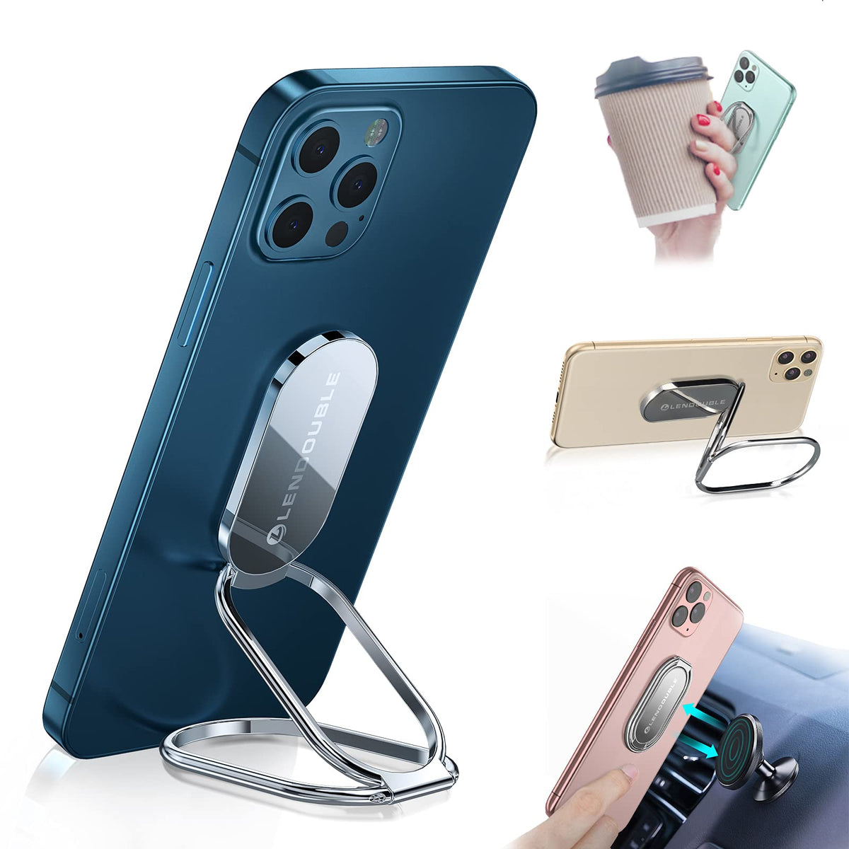 Phone Ring Holder Finger Kickstand, Foldable Cell Phone Stand, Silver