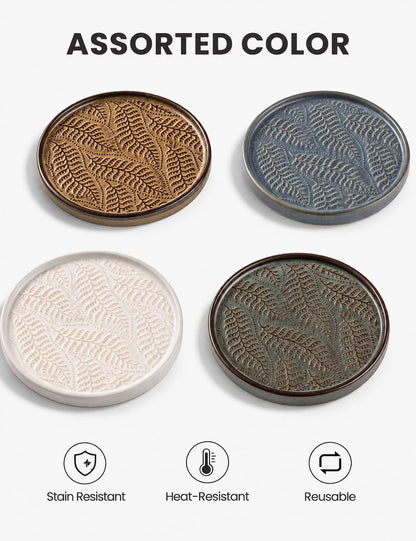Ceramic Coasters Set of 6, Drink Coasters Coffee Table Decor, Brown