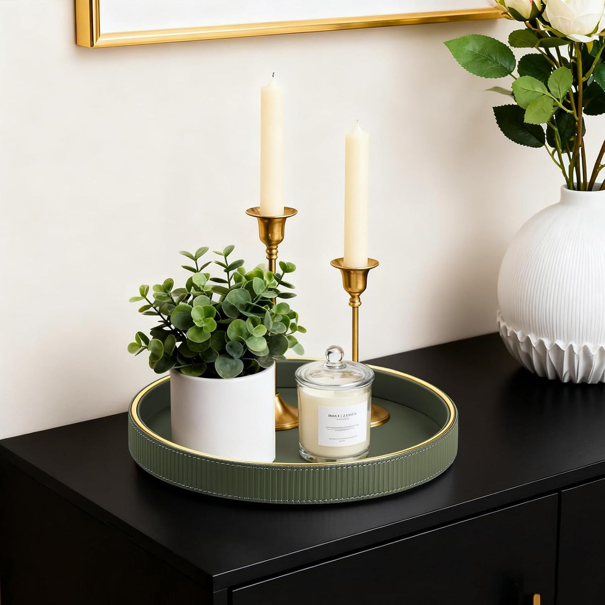 Round Decorative Tray Coffee Table Tray Nightstand Desk Organizer