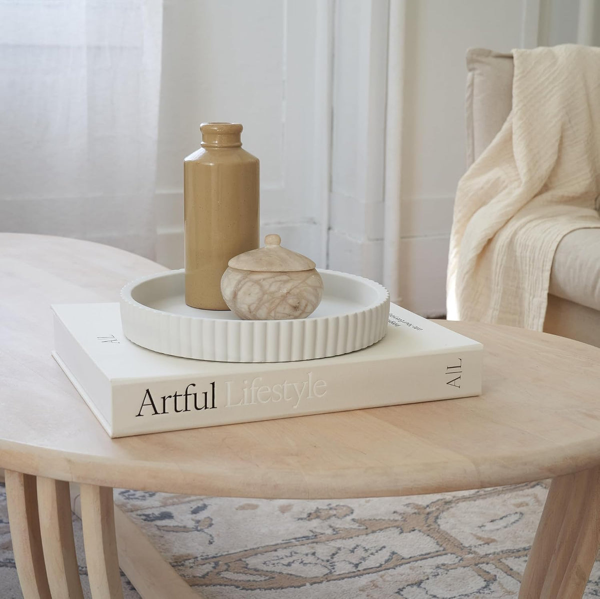 Decorative Concrete Tray & Book Decor Set - Scalloped Tray & Linen Box