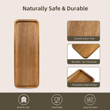 Small Acacia Wood Serving Tray, Wooden Decorative Tray for Coffee Table, Kitchen, Bathroom Counter - Rectangular Wood Platter for Candles, Perfume, Snacks (11.4 x 4.1 x 0.6 in)