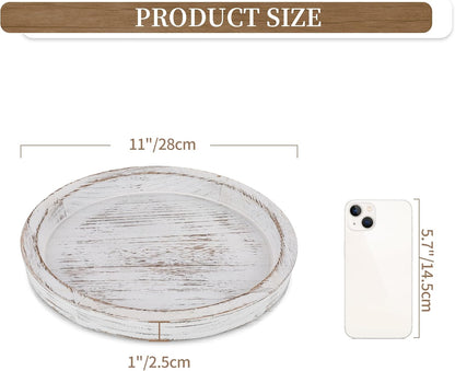 Hanobe Round Wood Candle Holder Trays for Coffee Table, Rustic White Finish