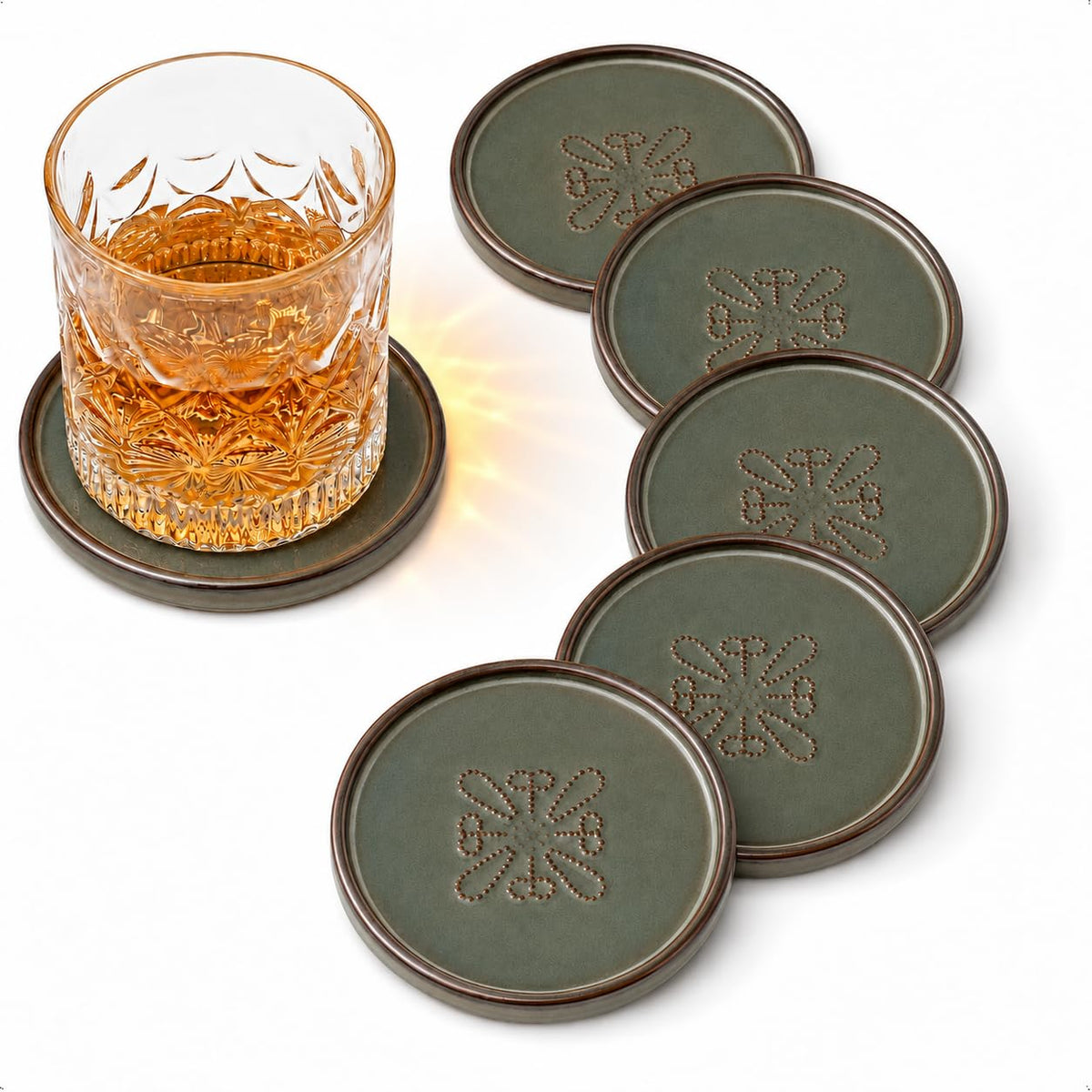 Drink Coasters Set of 6, Ceramic Cup Coasters for Desk, Slate Blue