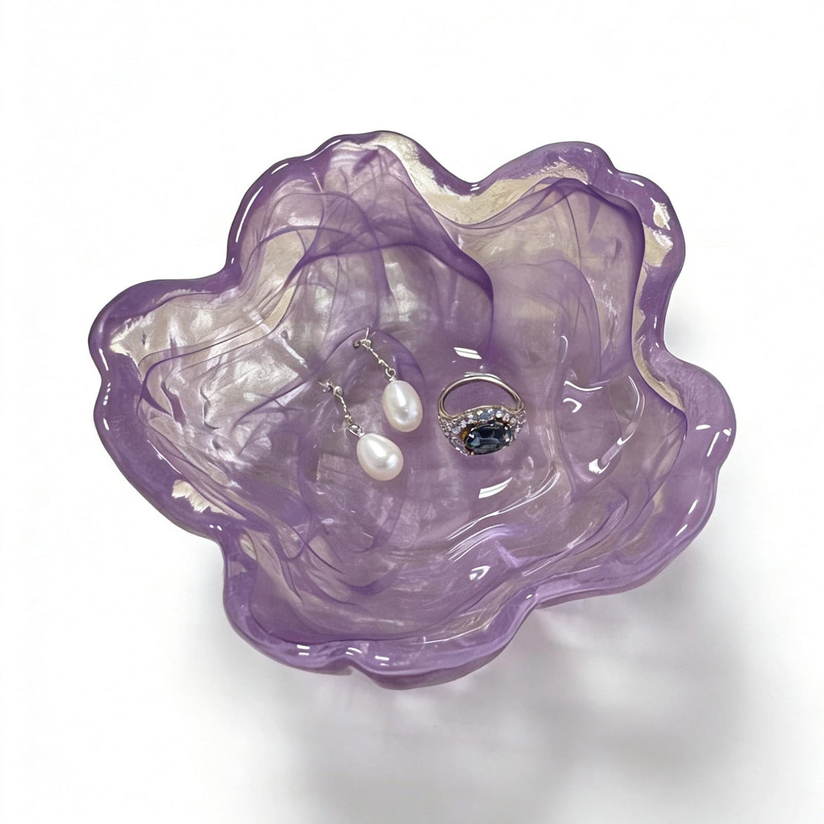 Purple Flower Ring Dish, Small Glass Jewelry Dish Tray, Ring Holder Jewlery Tray Trinket Dish, Bathroom Nightstand Decor Jewelry Bowl Christmas Friendship Birthday Gifts for Women, Soap Dish