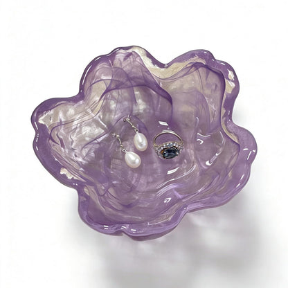 Purple Flower Ring Dish, Small Glass Jewelry Dish Tray, Ring Holder Jewlery Tray Trinket Dish, Bathroom Nightstand Decor Jewelry Bowl Christmas Friendship Birthday Gifts for Women, Soap Dish