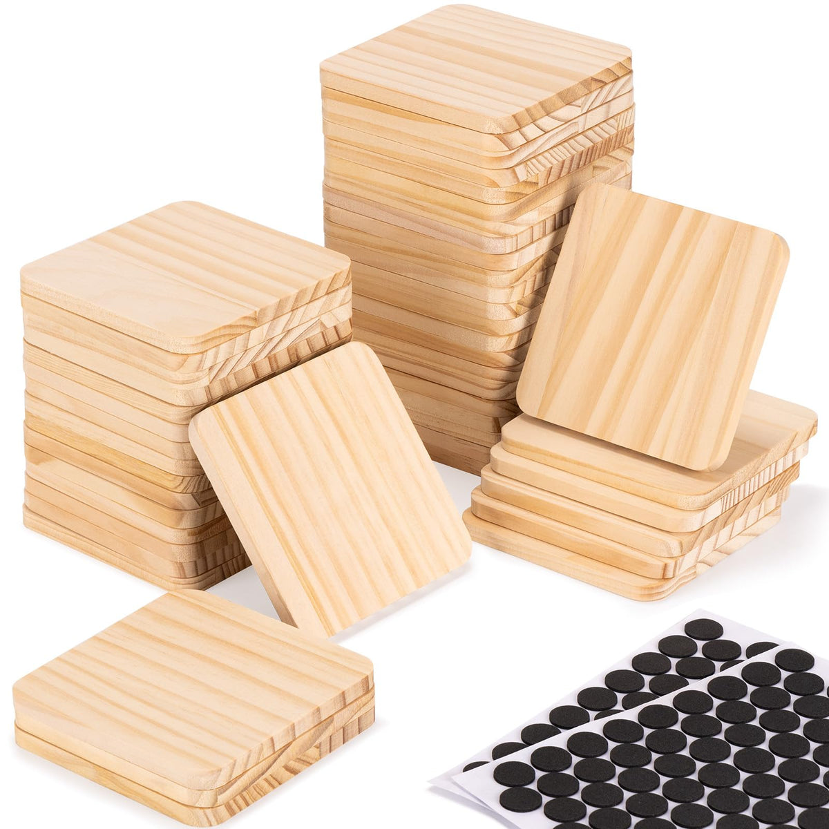 46Pcs Unfinished Wood Coasters-4" Unfinished Natural Wood Slices for Crafts Round with Non-Slip for Wedding Decoration/Blank Coasters Wood Kit DIY Architectural Models Drawing Painting Wood Engraving