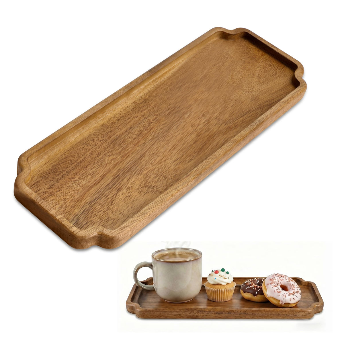 Small Wooden Tray | Acacia Wood Serving Tray Platter Mini Vanity Tray Decor