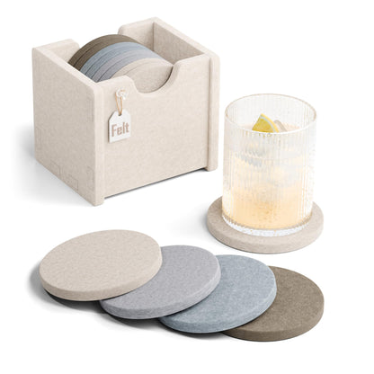 Fluxynara Felt Coasters with Holder, Set of 8 for Drinks, Oatmeal