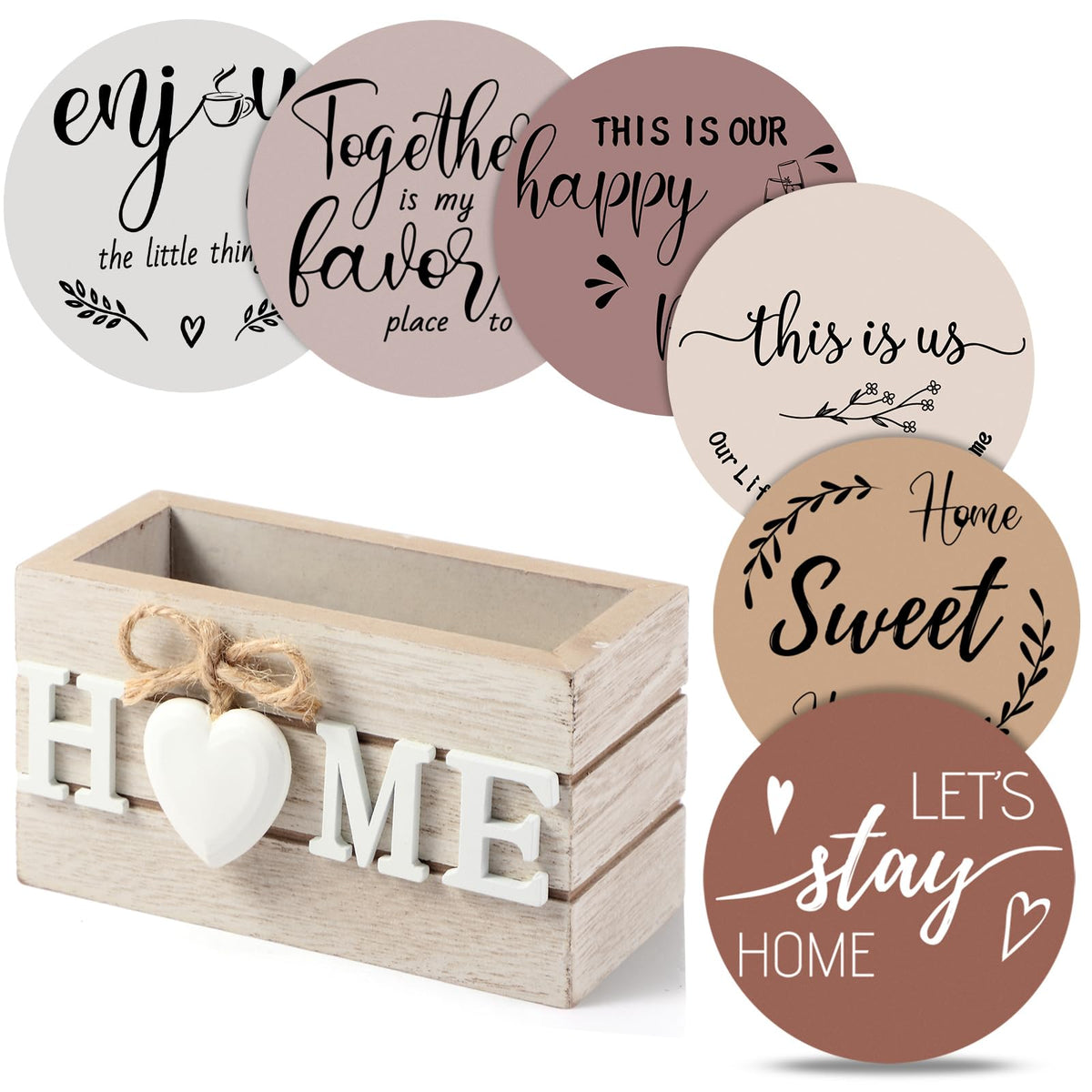 Queekay House Warming Gifts New Home Farmhouse Coasters Set of 6, Gray