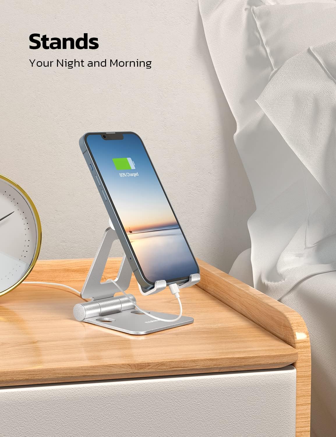 Nulaxy 2 Pack Aluminum Dual Folding Cell Phone Stanr for Desk, Silver