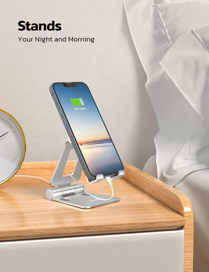 Nulaxy 2 Pack Aluminum Dual Folding Cell Phone Stanr for Desk, Silver