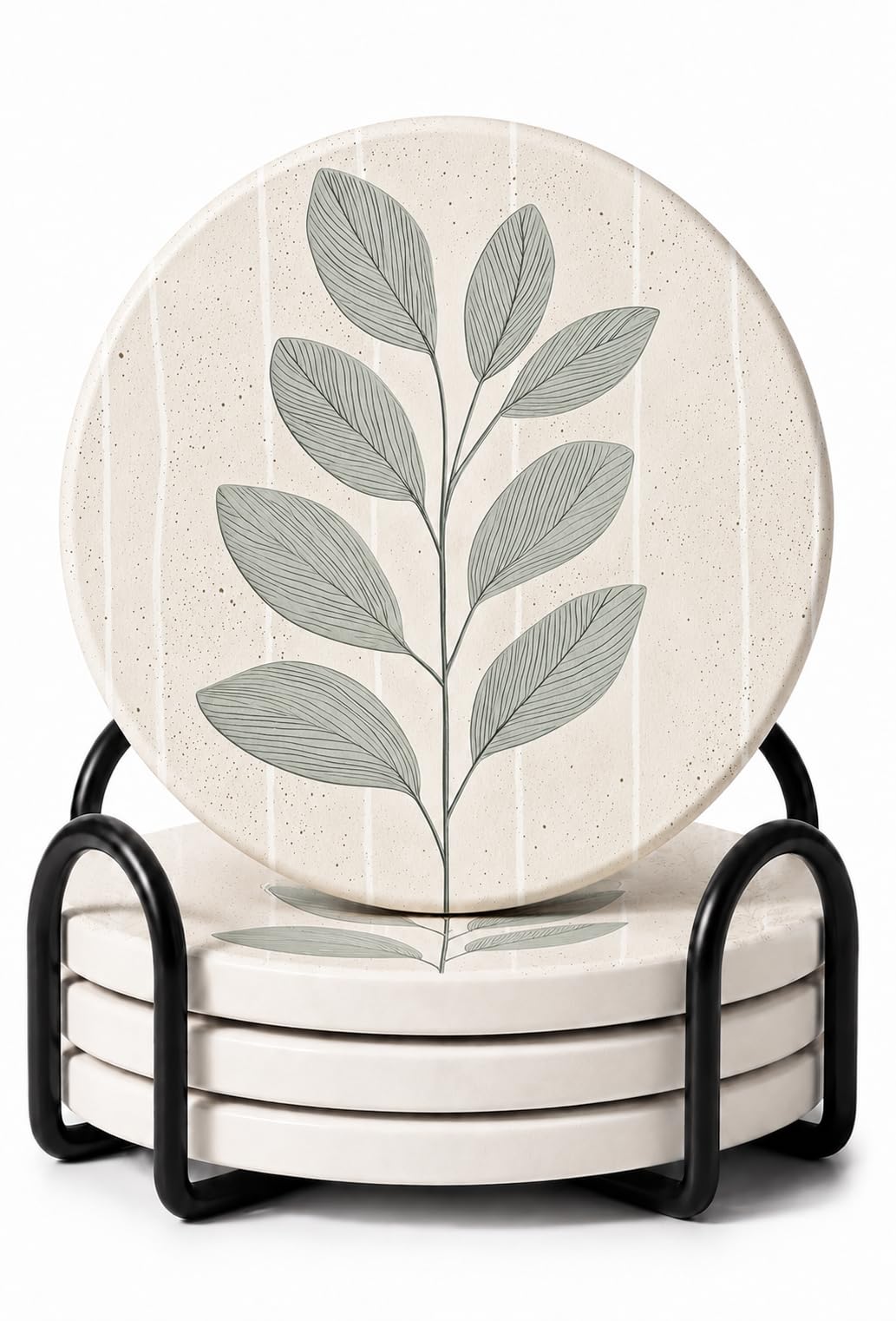 VEYRO Absorbent Ceramic Stone Drink Coasters Set of 6 with Holder