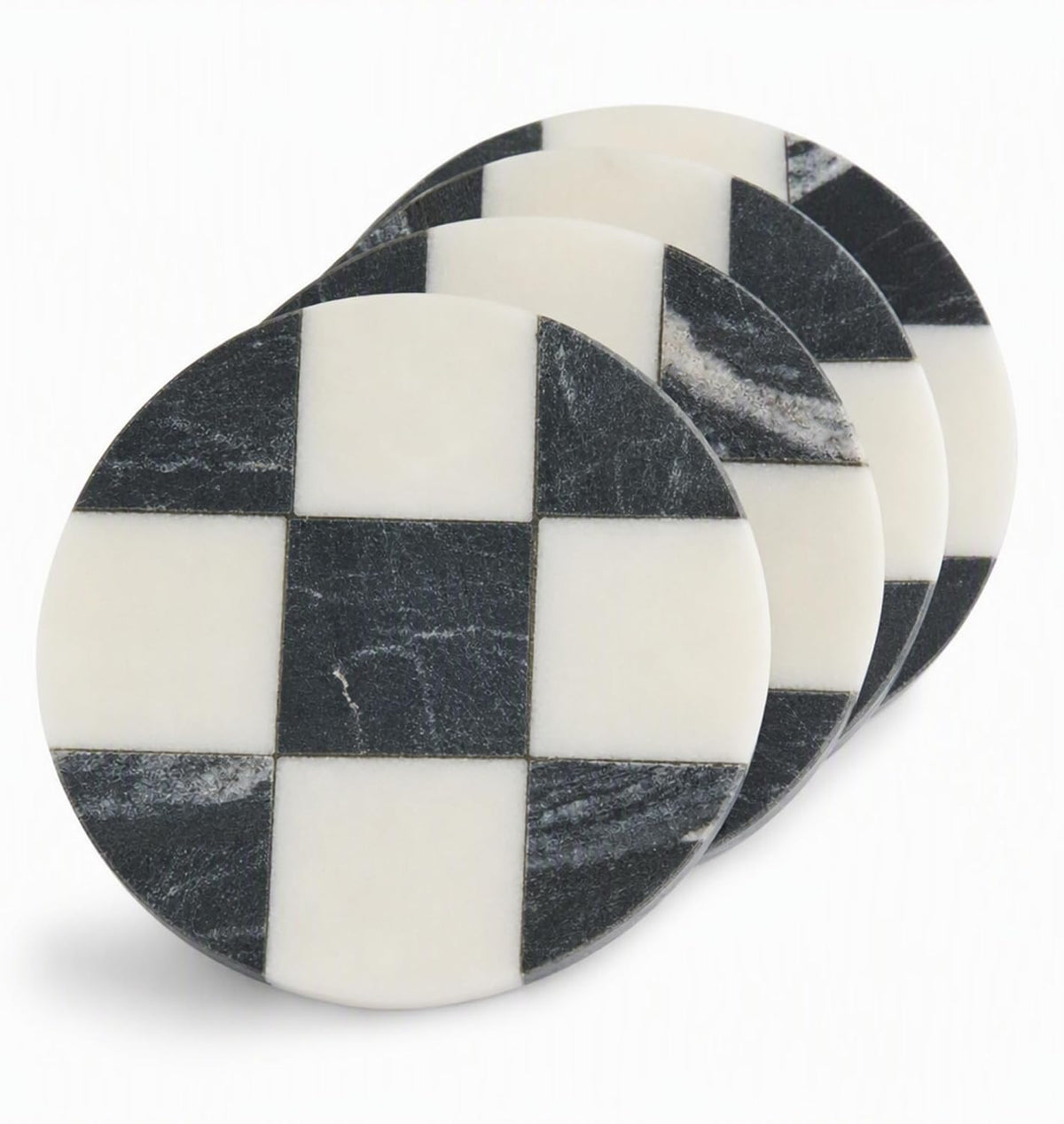 Mud Pie Checkered Coaster Set, Modern Black and White Coasters, 4 Inch
