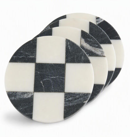 Mud Pie Checkered Coaster Set, Modern Black and White Coasters, 4 Inch