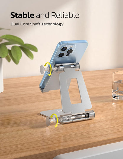 Nulaxy 2 Pack Aluminum Dual Folding Cell Phone Stanr for Desk, Silver