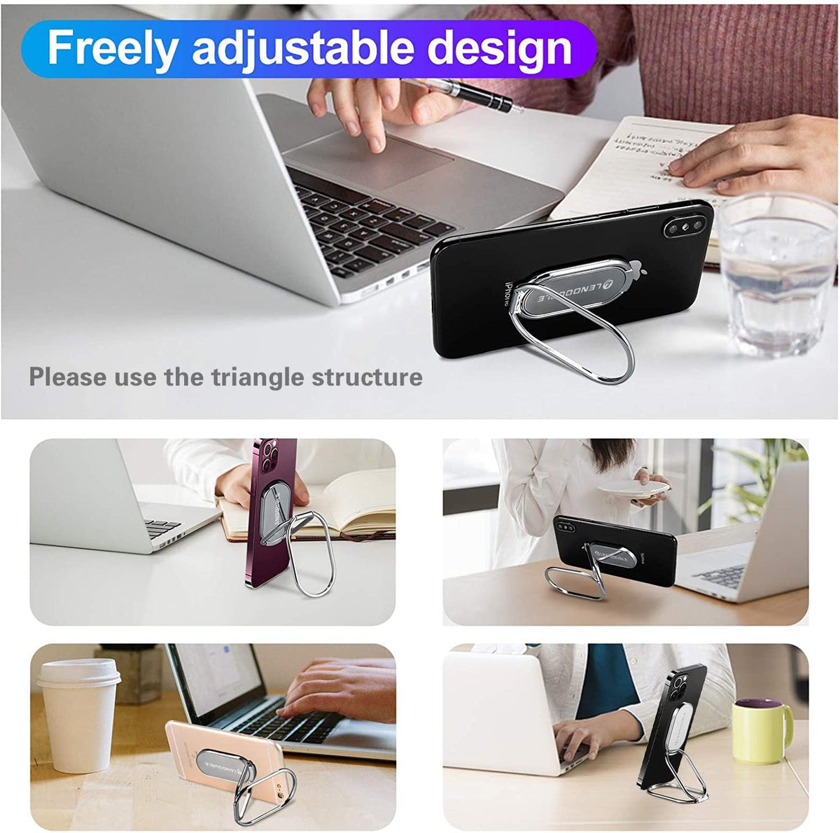 Phone Ring Holder Finger Kickstand, Foldable Cell Phone Stand, Silver