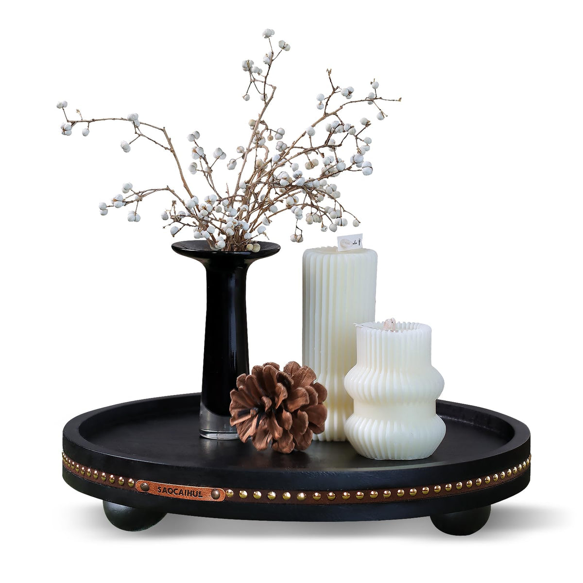 Oval Wooden Decorative Tray Coffee Table Tray Home Decor 15" Rustic