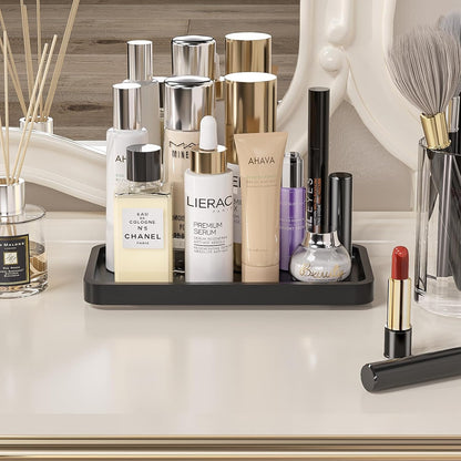 Weenson Small Bathroom Vanity Tray for Countertop Makeup Perfume Jewelry Decor Candle Keys, Small Black Kitchen Tray for Soap Dispenser Spice Bamboo Toilet Tray 7.9" L x 4" W x 0.79" H